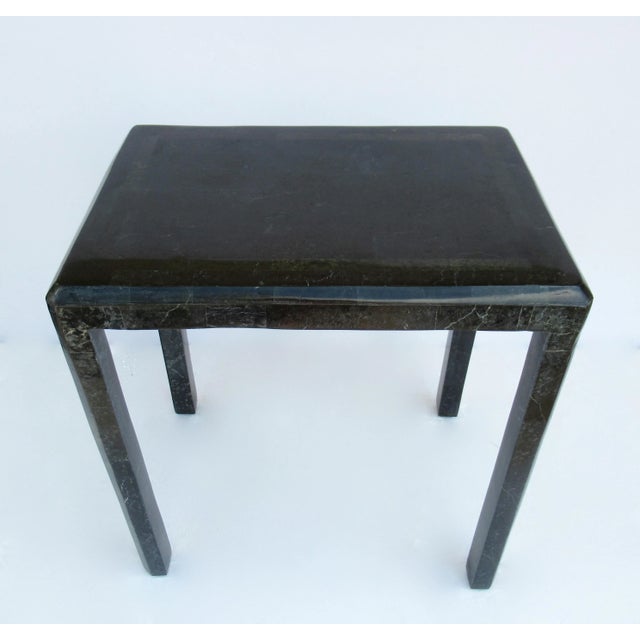 Charcoal Maitland Smith Tessellated Black and Verdigris Green Marble Nesting, Side Tables -S/3 For Sale - Image 8 of 13