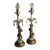 Pair of Vintage Ornate Cast Brass Crystal Pendent Lamps For Sale