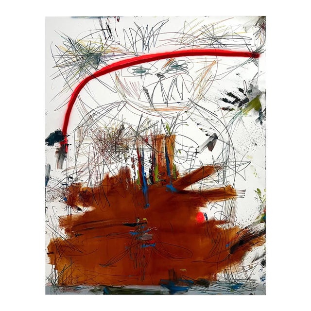 Contemporary Abstract Oil and Pencil on Canvas Painting "Squabble Up" by Tommaso Fattovich For Sale