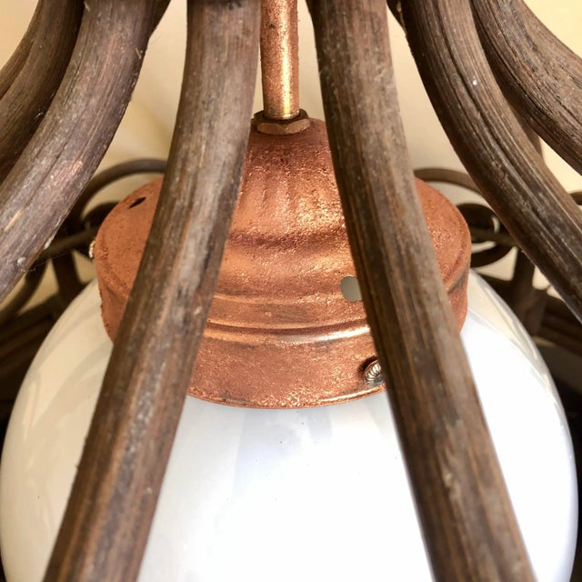 Mid 20th Century Curly Wicker Rattan Hanging Pendant Light For Sale - Image 5 of 10