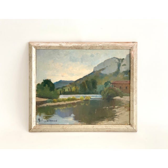 Green 1930s French Plein Art Oil on Board Framed For Sale - Image 8 of 8