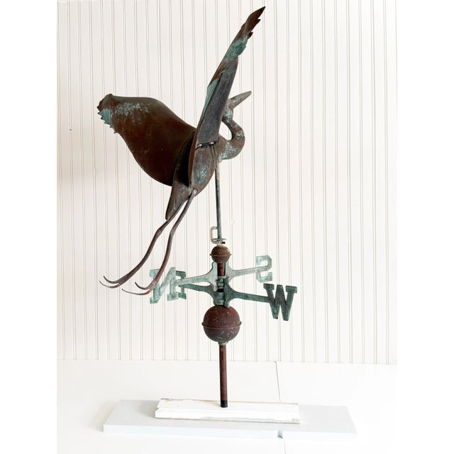 Metal Antique American Patinated Copper Full-Bodied Heron Directional Weathervane For Sale - Image 7 of 11