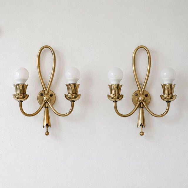 Mid-Century Modern Brass Wall Lights by Angelo Lelii for Arredoluce, 1940s, Set of 2 For Sale - Image 3 of 9