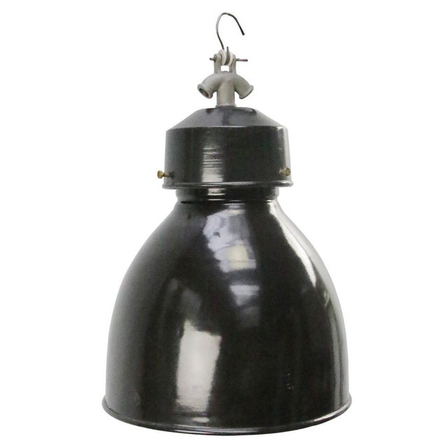 Vintage French Industrial Black Enamel Pendant Light by Gal For Sale - Image 5 of 5