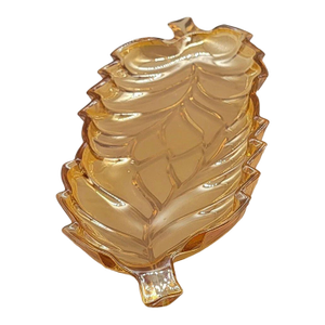 Indiana Glass Amber Carnival Glass Leaf Snack Dish 11" X 4.5" Vintage 1950s-1970