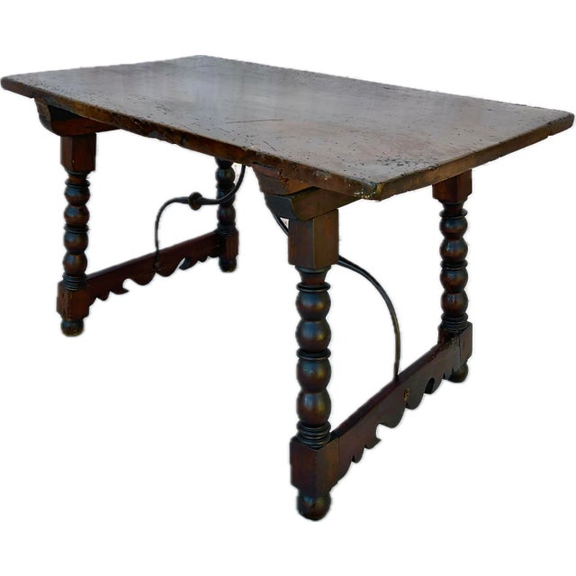 Baroque 18th Century Spanish Baroque Trestle Table in Solid Walnut & Iron For Sale - Image 3 of 7