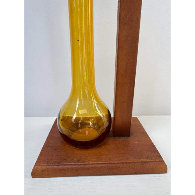 Mid 20th Century Amber Empoli Glass Vase on Wood Stand For Sale - Image 6 of 9