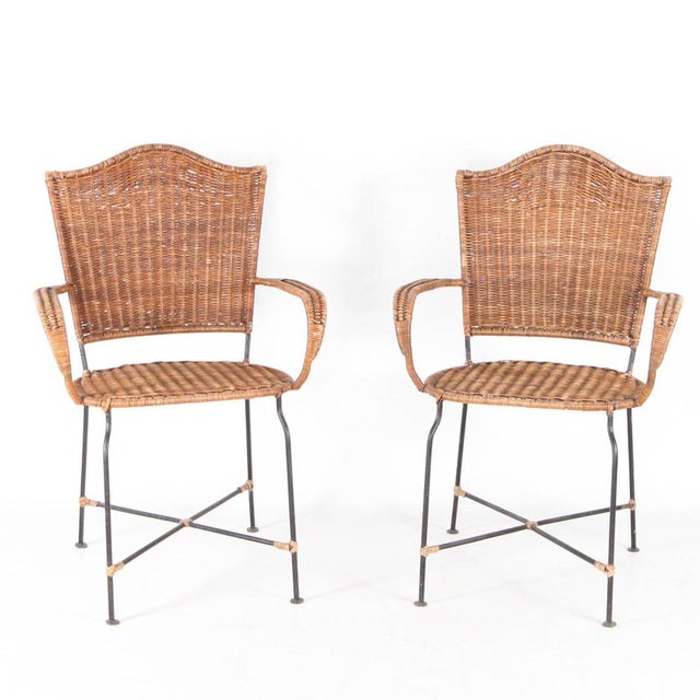 Wicker and Iron Armchairs , 1970s, Set of 2 For Sale - Image 6 of 7