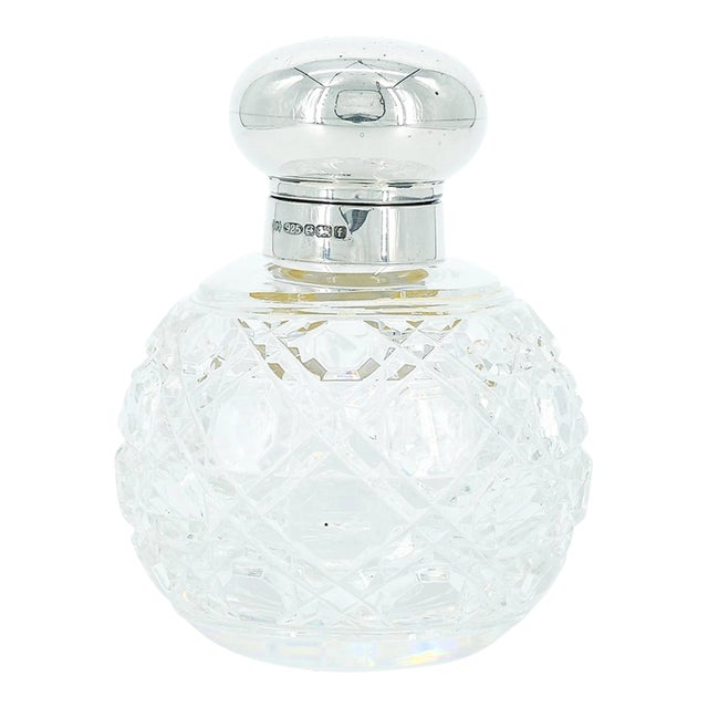 19th Century English Sterling Silver Cover Top/ Cut Glass Perfume Bottle For Sale