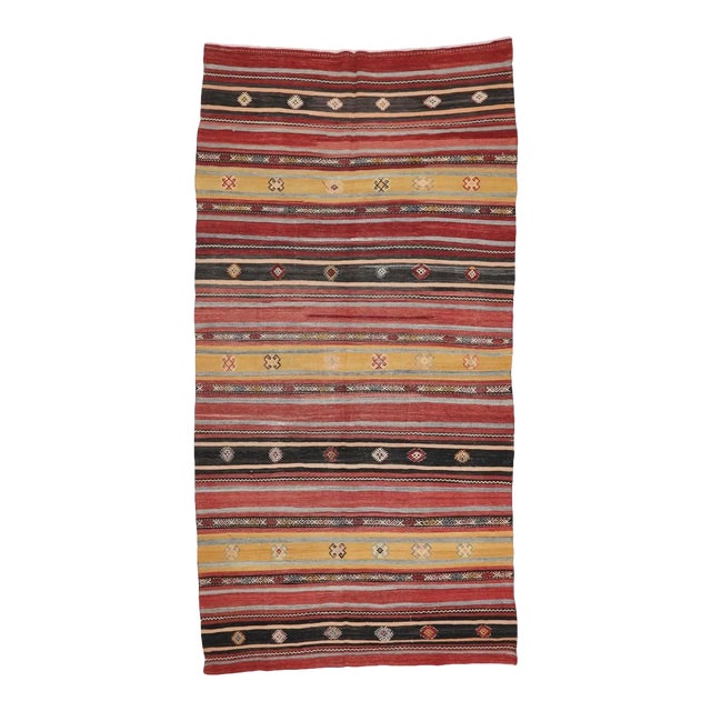 Mid 20th Century Striped Vintage Turkish Kilim Rug For Sale