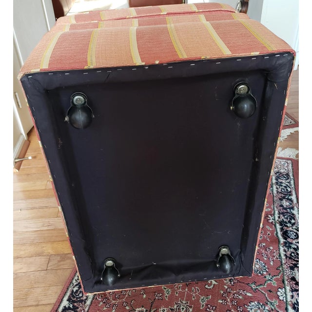 Wood Modern Upholstered Rolling Ottoman With Two Matching Decorative Pillows For Sale - Image 7 of 7