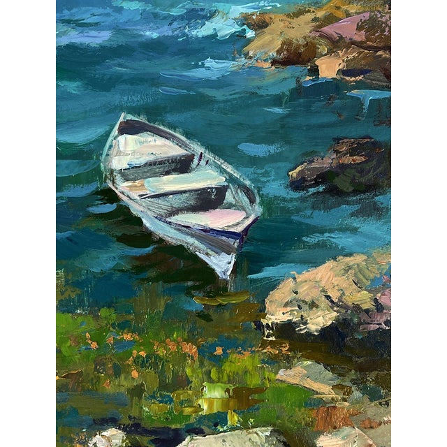 Paper Oil Painting a Lonely Boat on the Seashore Yuriy Suprunchuk For Sale - Image 7 of 11