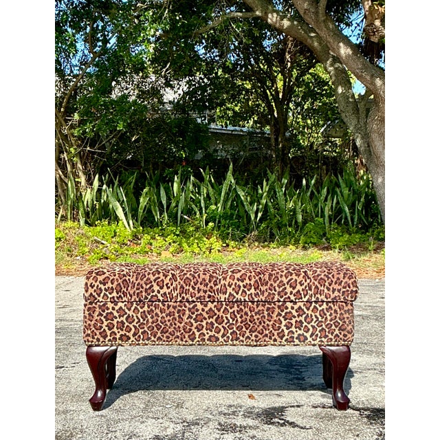 Vintage Regency Tufted Leopard Ottoman Bench For Sale - Image 9 of 11