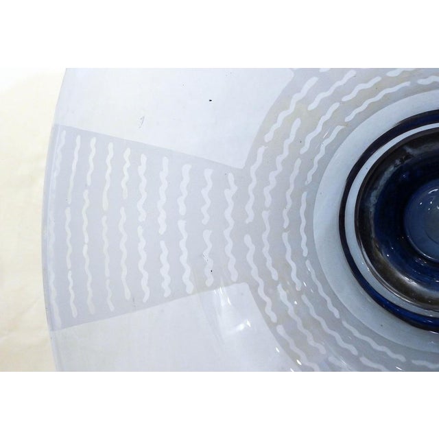 Modern Large Art Deco Wood and Blue Glass Bowl with Graphic Decor, 1930s For Sale - Image 3 of 13