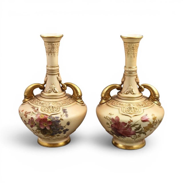 Blush Ivory Dolphin Handled Vases from Royal Worcester, 1900s, Set of 2 For Sale - Image 9 of 9