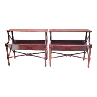 Vintage Federal Style Traditional Mahogany Red Bookcase Shelf Table - a Pair For Sale