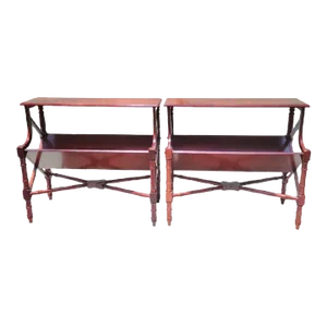 Vintage Federal Style Traditional Mahogany Red Bookcase Shelf Table - a Pair