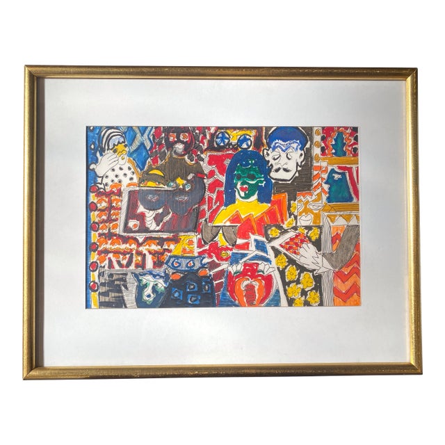 1970s Molly Schiff Facades Series Drawing on Paper, Framed For Sale