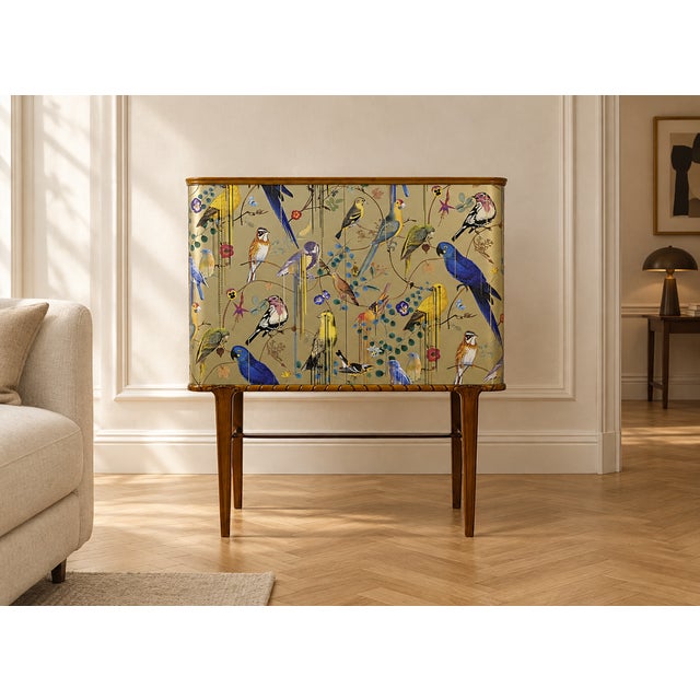 Mid-Century Modern Swedish Gold Cabinet with Christian Lacroix Wallpaper, 1950s For Sale - Image 3 of 11