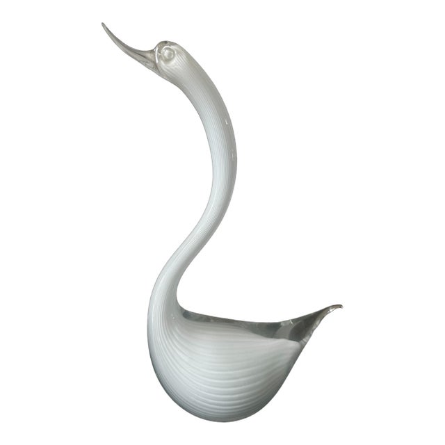 Vintage Formia Murano Glass Swan – White Latticino Art Sculpture (Italy, 1970s) For Sale