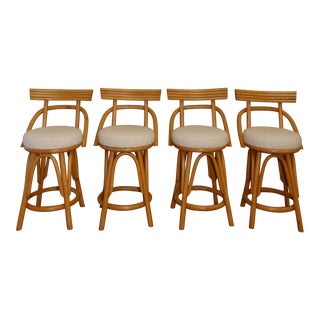 Mid-Century Bentwood Rattan and Boucle Counter Stools For Sale