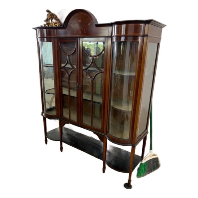 Antique English Mahogany Display Cabinet , Satinwood Inlay. For Sale