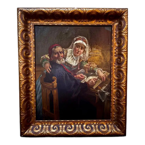 Framed Oil on Canvas Continental "The Interruption", Early 20th Century