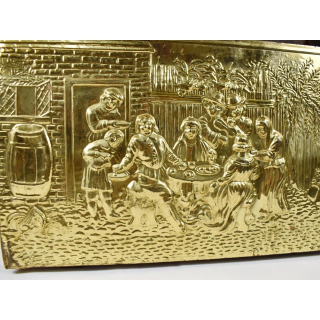 Mid 20th Century Vintage England Scene Embossed Brass and Wood Magazine Holder Rack by Lambard For Sale - Image 5 of 11