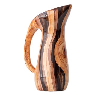 Mid-Century Modern French Faux Bois Earthenware Pitcher, 1950 For Sale
