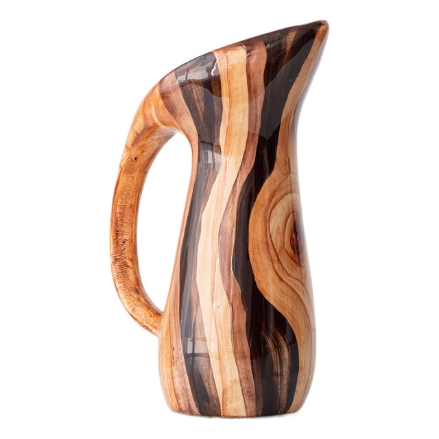 Mid-Century Modern French Faux Bois Earthenware Pitcher, 1950 For Sale