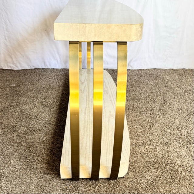 Beige Postmodern Brushed Brass and Cerused Oak Console Table by Henredon For Sale - Image 8 of 12