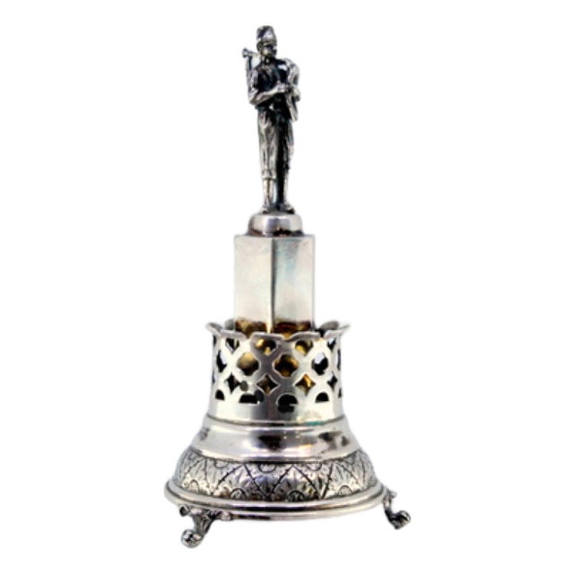 Silver Toothpick Holder with Bagpipe Player For Sale