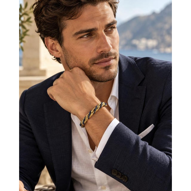 Modern 18k Yellow Gold Rope Bracelet With Blue Sapphire Accents For Sale - Image 3 of 7