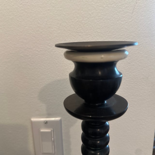 Wood Kensington Collection - A Pair of "Bagpipe "Charcoal & White Candlesticks For Sale - Image 7 of 8