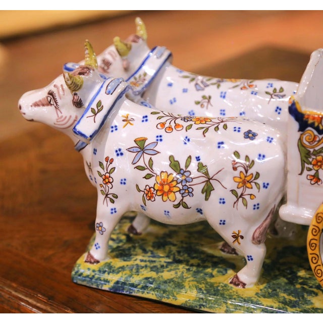 Early 20th Century French Quimper Faience Ox Cart Planter or Vide Poche For Sale - Image 9 of 13