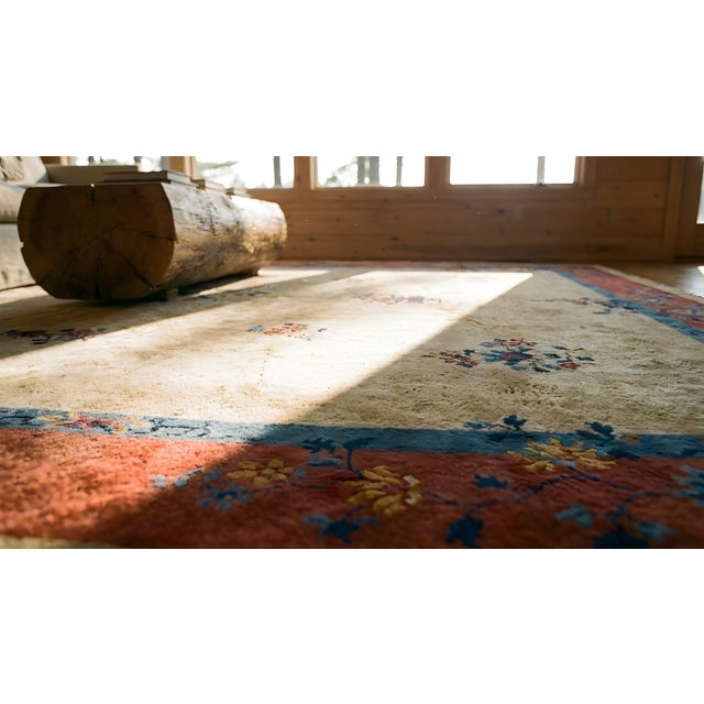 Textile Extraordinary Antique Chinese Manchester Quality Peking Rug in a Tan-Sand Background Color For Sale - Image 7 of 9