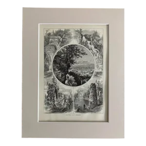 Antique 1874 Wood Engraving, "Cayuga Lake Scenery " NY, Matted