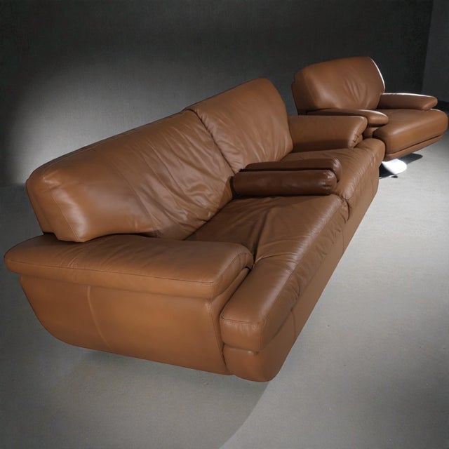 Contemporary Loom Sculptural Leather Sofa & Lounge Chair Set For Sale - Image 3 of 8