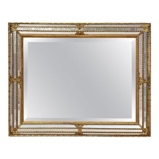 French Directoire Gilded Carved Wood Wall Mirror, 1940s For Sale