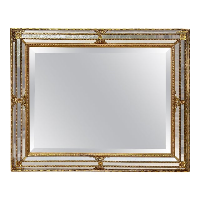 French Directoire Gilded Carved Wood Wall Mirror, 1940s For Sale