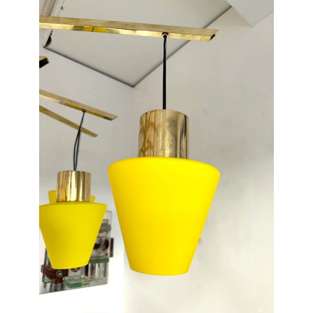 Yellow Large Contemporary Brass Chandelier Yellow Murano Glass Cup, Italy For Sale - Image 8 of 12