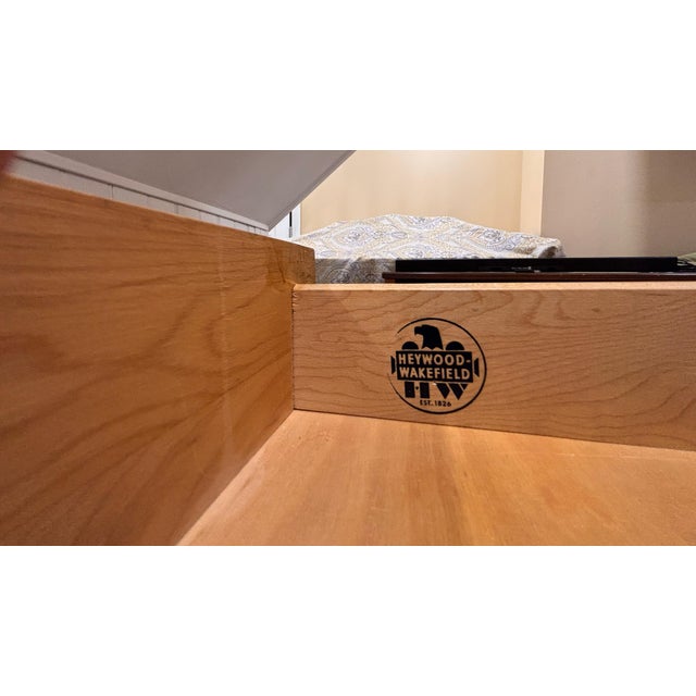 Heywood-Wakefield Heywood-Wakefield Mid-Century Modern Bookcase Desk With Three Captain's Armchairs, 1960s For Sale - Image 4 of 18