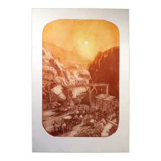 Roy Purcell "Devil's Gate Toll Road" Signed Numbered Art Etching Large 1980s For Sale