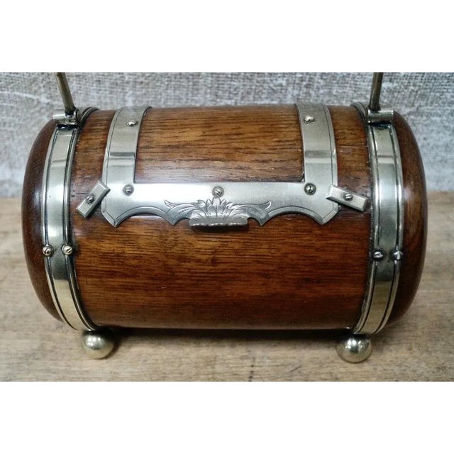 Brown Antique Oak Biscuit Barrel, 1920s For Sale - Image 8 of 9