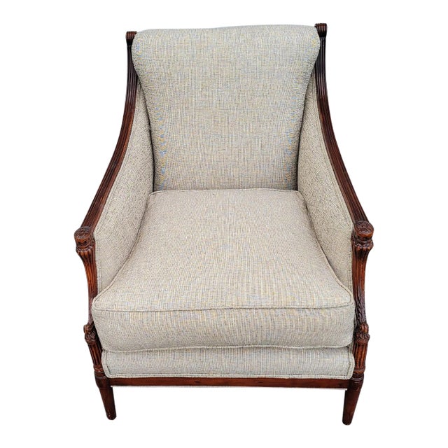 Antique 1920s Italian Beechwood Living Room Chair, Hand-Carved & Upholstered For Sale
