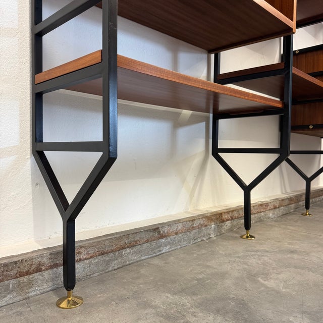 Wood Floor-to-Ceiling Iron and Mahogany Bookcase, 1960s For Sale - Image 7 of 10