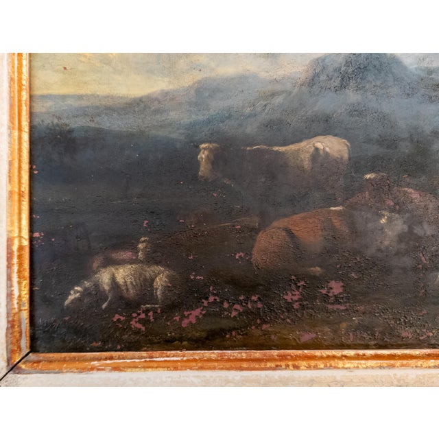 19th Century Grand Tour Old Master Landscape Oil on Copper Painting of Cows and Sheep With Shepherd For Sale - Image 11 of 18