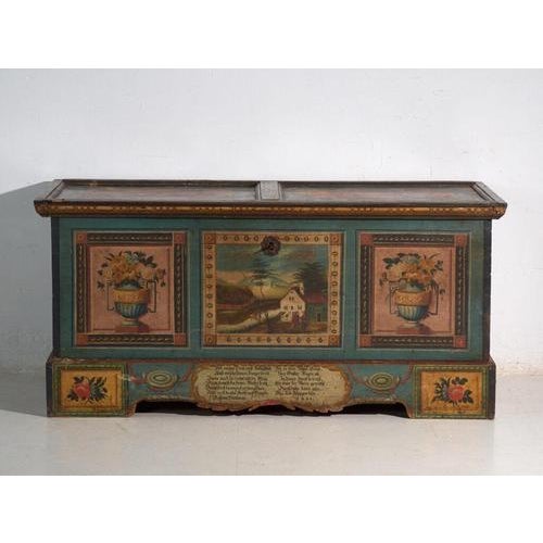 Antique Marriage Chest in Painted Pine, Central Europe, 1841 For Sale - Image 9 of 18