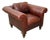 Ralph Lauren British Colonial Lounge Chair in Brown Leather, Mahogany & Brass For Sale