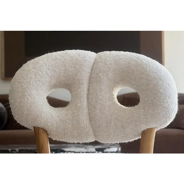 Contemporary June Chair in Natural Oak and Bouclé Sauvage Fischbacher Fabric by Jérôme Bugara For Sale - Image 3 of 8